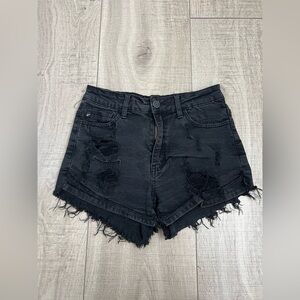 KanCan Frayed Hem Black Denim Shorts Size 27